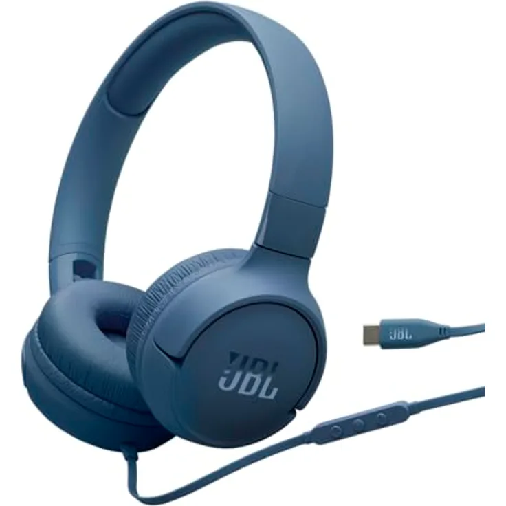 JBL Tune 520C, kabelgebundene On-Ear-Kopfhörer mit Mikrofon, Pure Bass Sound, USB-C-Anschluss und faltbarem Design, Blau