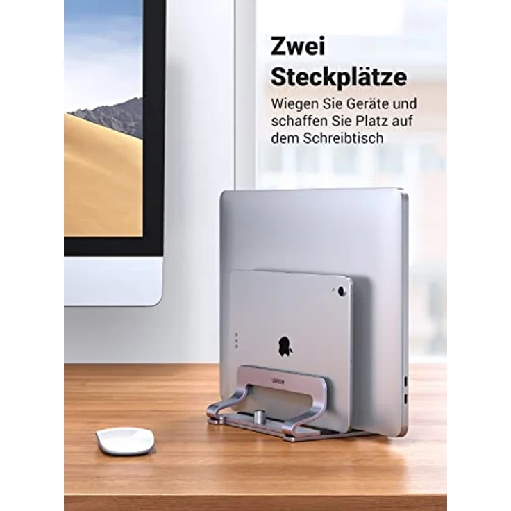 UGREEN Vertikaler Laptop Ständer Aluminium 2 Slot Vertikal Stand - Platzsparende Halterung für MacBook Pro/Air, iPad, Huawei, Surface, Dell, HP, Lenovo - Robust & Standsicher - Grau – Bild 5