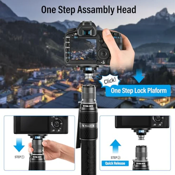 SIRUI SVM-165 Einbeinstativ für Kameras, 165,1 cm (65 Zoll) Kohlefaser Einbeinstativ mit Füßen, schnelle Höhenverstellung, leichtes Reise-Einbeinstativ für DSLR-Kamera, modulares 3-in-1 – Bild 3