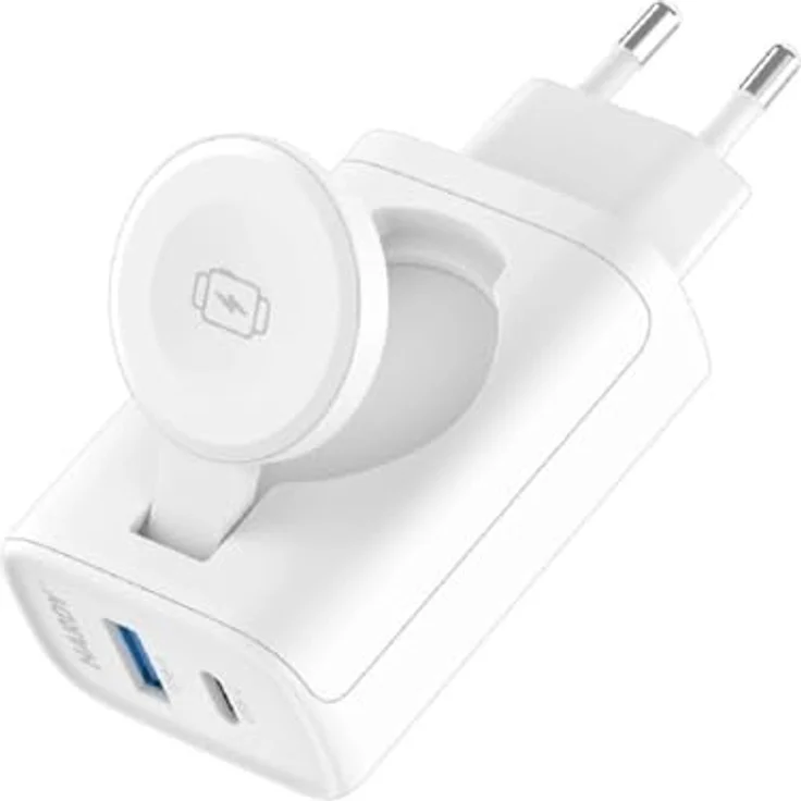 3mk Hardy PD 33W, 2-in-1 Cargador, Multiport-Wandladegerät in Weiß mit kabelloser Ladefunktion für Apple Watch und USB-Anschlüssen – Bild 3