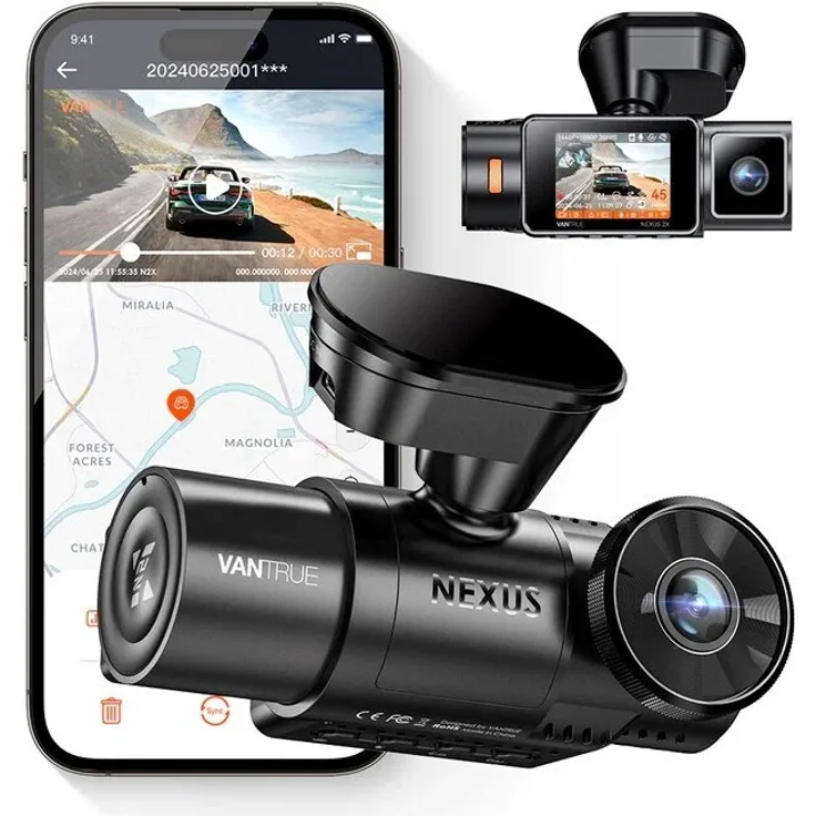 VANTRUE N2X LTE-Videorecorder, Dashcam mit 2,7K Ultra HD, 158° Blickwinkel, G-Sensor, Nachtsicht, schwarz