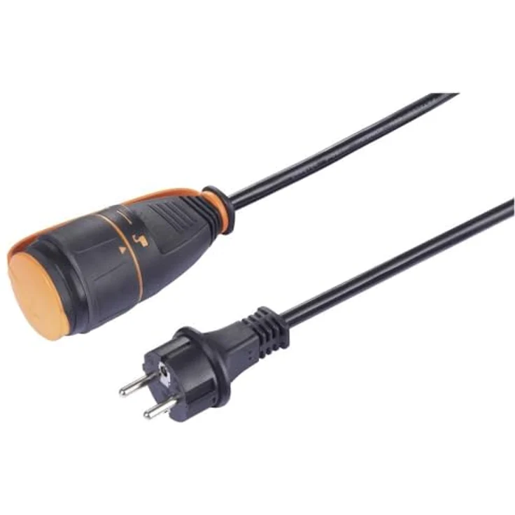 Sygonix SY-6746418 Strom Verlängerungskabel, 5 m Spiralkabel mit Verriegelungsmechanik, Schwarz/Orange, IP44 witterungsbeständig – Bild 3