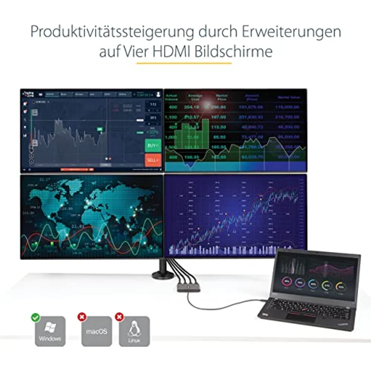 StarTech.com USB-C auf 4x HDMI Adapter - Externe Video- und Grafikkarte - USB Type-C auf Quad HDMI Display Adapter Dongle - 1080p 60Hz - Multi Monitor Splitter - Windows (USBC2HD4) – Bild 5