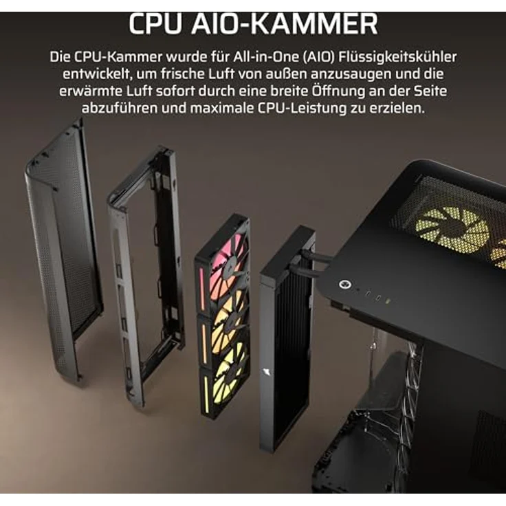Corsair AIR 5400 LX-R LINK PC-Gehäuse, Mid-Tower mit Tempered Glass, 3x 120-mm RGB-Lüftern, schwarz, optimales Kühlsystem und USB-C Anschluss – Bild 5