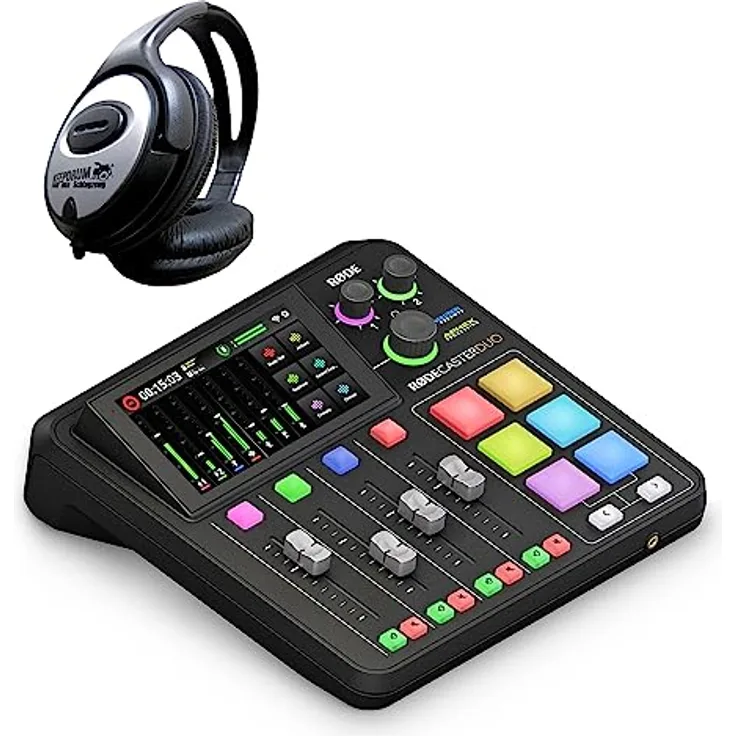 RØDE Rodecaster Duo Audio Production Studio für Podcasts, Streaming, Content Creation + keepdrum Kopfhörer