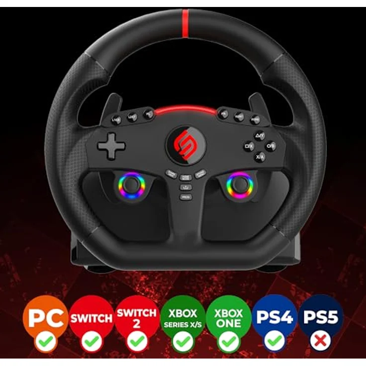 SUBSONIC Superdrive 270 GT Lenkrad, Dual-Stick-LED-Rennlenkrad mit 270° Drehung, Pedalen und Schaltwippen für Switch 2 / Switch, PS4, PC und Xbox – Schwarz – Bild 5