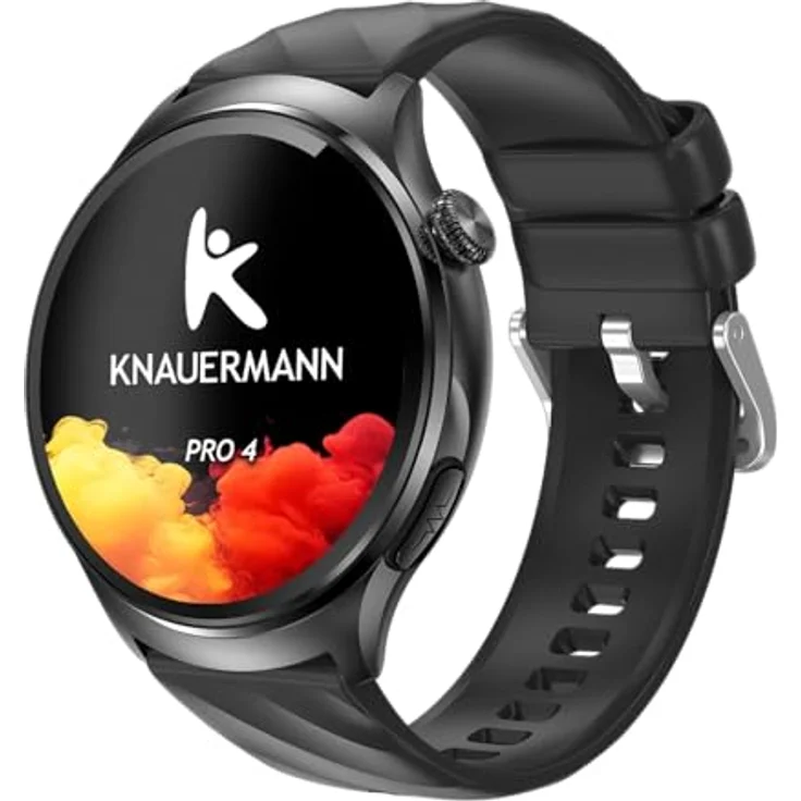Knauermann PRO 4 (2026) Rund Schwarz, EKG Gesundheitsuhr mit Blutdruck- und Pulsanalyse, Telefonie, IP67, Exklusivpaket mit 4 Armbändern – Bild 2