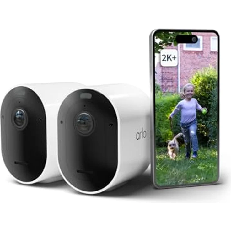 Arlo Pro 5 Überwachungskamera Aussen WLAN, 2K+ HDR Video, Kabellos, Verbesserte Farbnachtsicht, 160° Blickwinkel, Spotlight, 2-Wege Audio, Alarm Sirene Secure Testzeitraum, 2er Set, Weiß – Bild 1