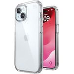 Speck Presidio Transparente Schutzhülle für iPhone 15, 15,5 cm (6,1 Zoll), kompatibel mit iPhone 14 und 13, Klar und vergilbungsfrei, 3,5 m Fallschutz, Kabelloses Aufladen iOS-Hülle