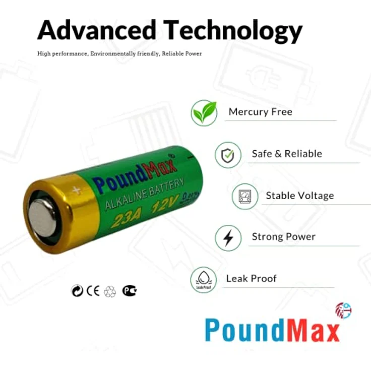 PoundMax Alkaline-Sicherheitsbatterien, 23AE/A23/LRV08/MN21, 12 V, 5 Stück – Bild 5