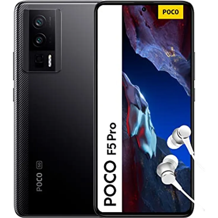 Xiaomi POCO F5 ProSmartphone+Kopfhörer, 12+256GB Handy ohne Vertrag, 120Hz 6,67" AMOLED DotDisplay, 64MP OIS Dreifach-Kamera, 5160mAh, 67W TurboCharge, Dual-SIM, Black (DE Version+2 Jahre Garantie)