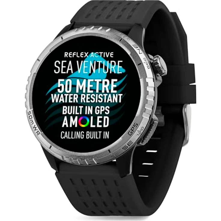 Reflex Active SEA VENTURE 400 R, 50m schwimmfeste AMOLED GPS Smartwatch mit schwarzem Armband – Bild 1
