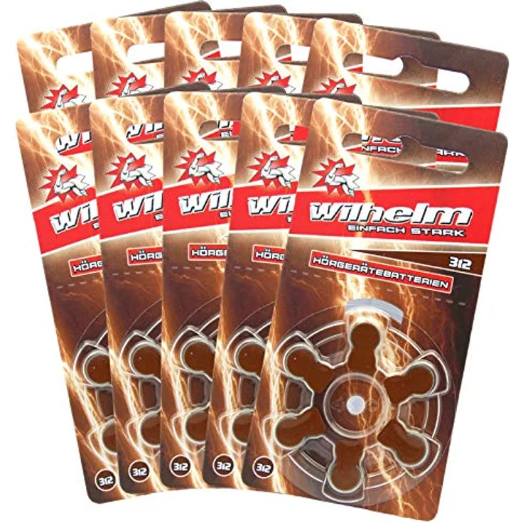 60 x WILHELM Hörgerätebatterien Typ 312 braun Hörgerätbatterie PR41 ZL3 1,4/1,45 V