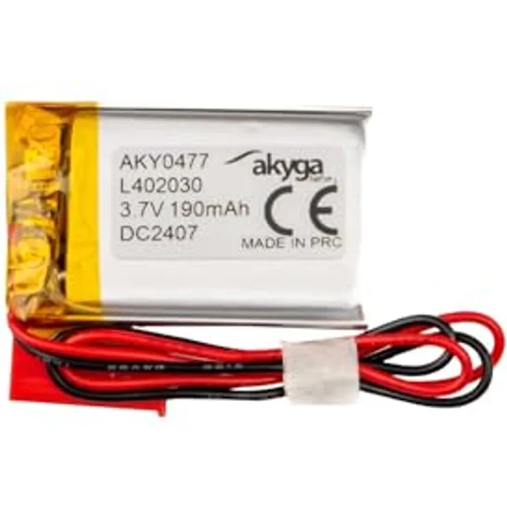 Akyga AKY0477, 3.7V 190mAh Lithium Polymer Akku mit JST 2-Pin Anschluss, PCM-Schutz und 150mm Kabel für tragbare Geräte