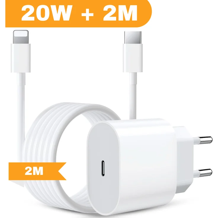 Zonoto Ladegerät 20W + 2m USB-C auf Lightning Ladekabel, Schnellladeadapter für iPhone 5 bis 14 Pro/Max