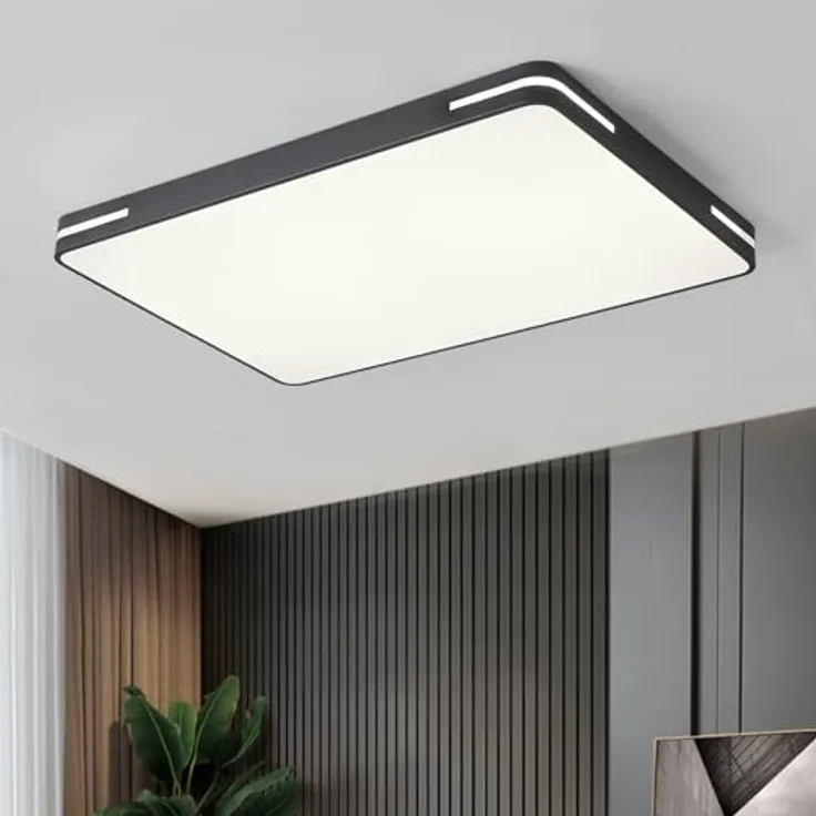 Natsen 192W Deckenleuchte LED Deckenlampe, dimmbar mit Fernbedienung, Rechteckige Leuchte für Wohnzimmer Schlafzimmer Büro, Schwarz (90 * 60 * 5cm)