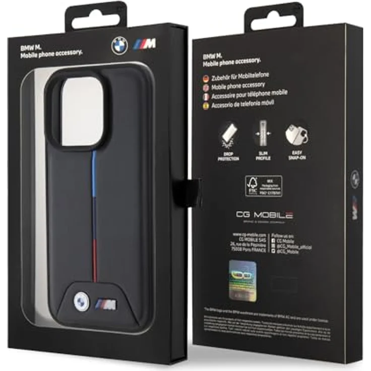 BMW Quilted Tricolor iPhone 15 Pro Case, elegante Handyhülle in Schwarz mit sportlichem Design – Bild 4