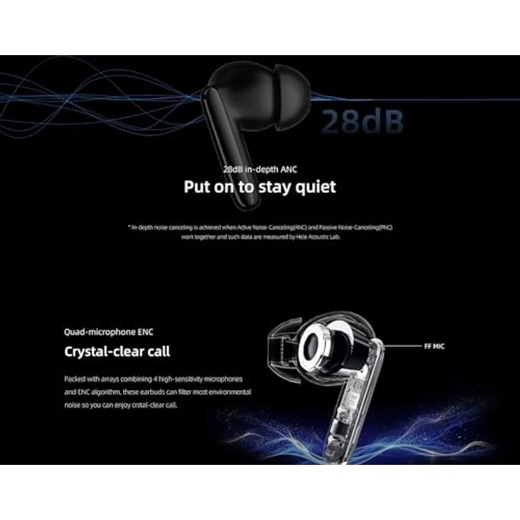QCY T13 ANC2 In-Ear-Kopfhörer, Bluetooth 5.3 mit aktiver Geräuschunterdrückung, 30 Stunden Spielzeit, antibakterielle Ohrstöpsel, Schwarz – Bild 4