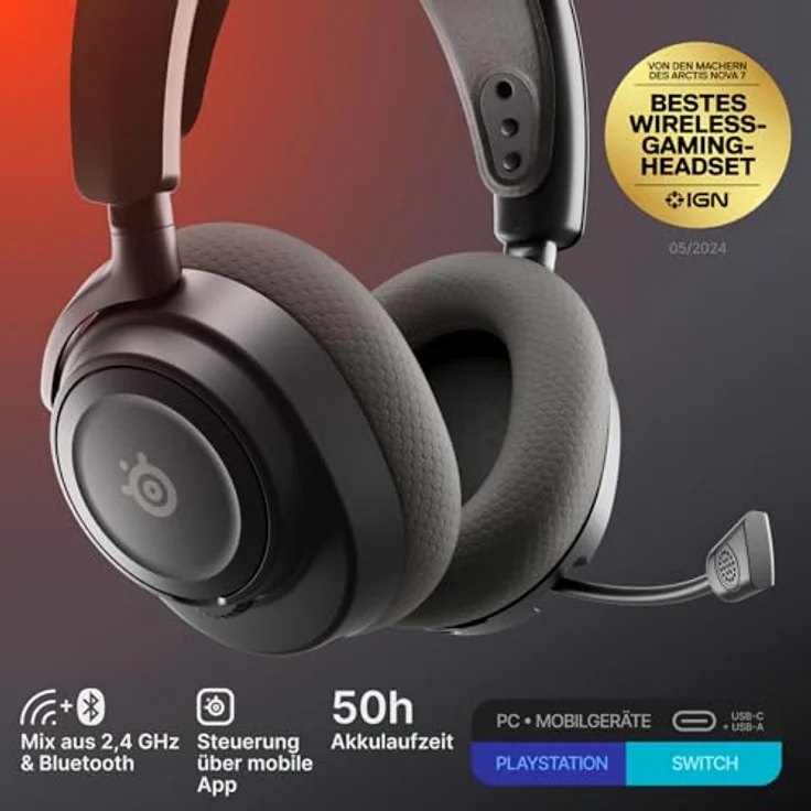 SteelSeries Arctis Nova 7 Wireless Gen 2, Multi-Plattform Gaming-Headset mit 50+ Std. Akkulaufzeit, 2,4 GHz/Bluetooth, Echtzeit-App-Steuerung, für PC, PS5, PS4, Switch 1/2 und Mobilgeräte – Bild 2