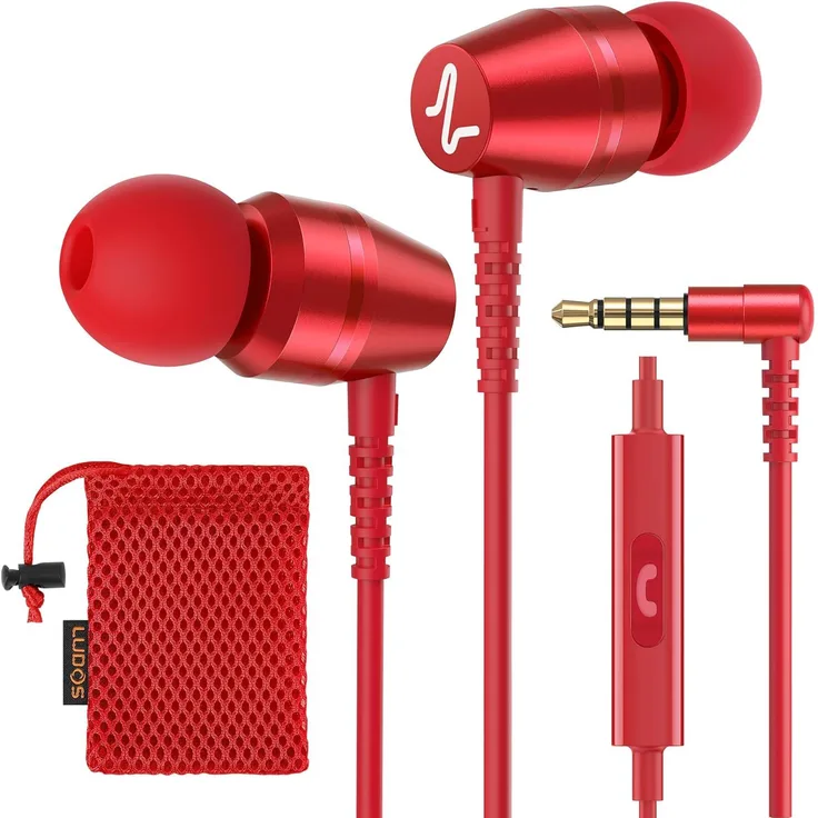 Ludos In-Ear Kopfhörer mit Kabel und Mikrofon, klarer Stereo-Sound, 3.5-mm-Anschluss, ergonomischer Sitz, ideal für Musik, Filme und Anrufe