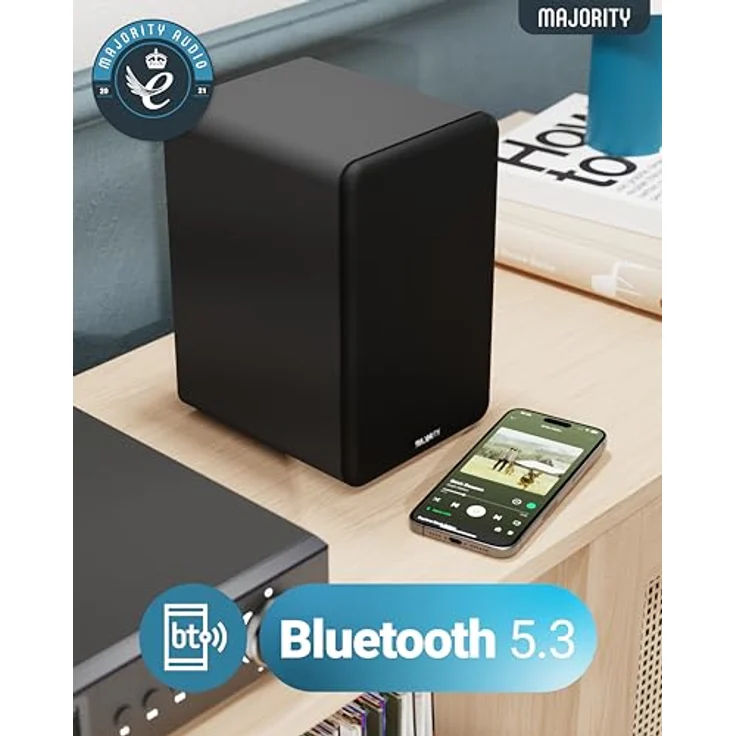 MAJORITY D70X Aktivlautsprecher, 70W Bluetooth Regallautsprecher mit HDMI ARC, Doppeltreiber Kohlefasermembranen und Fernbedienung (Schwarz) – Bild 4