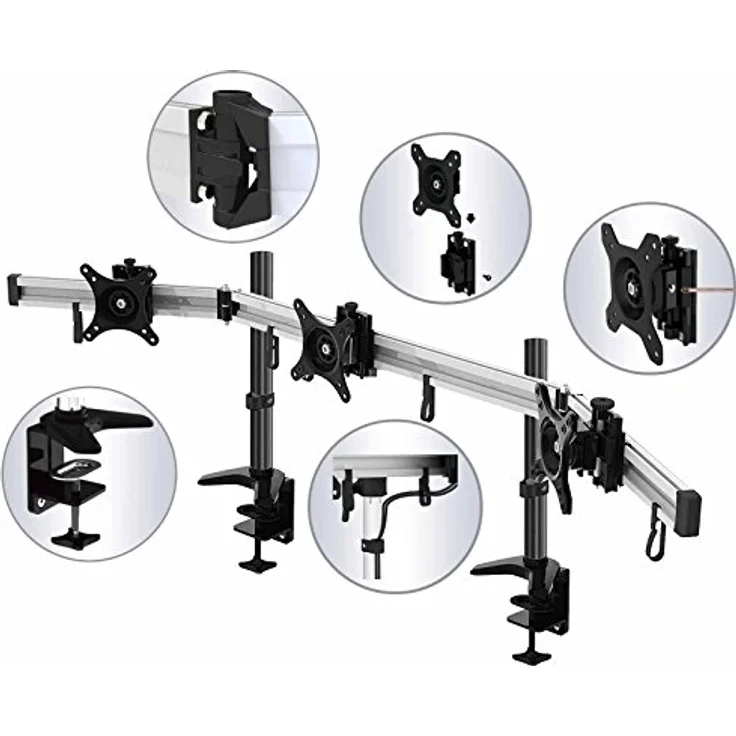 HFTEK 3-Fach Monitorarm - Tischhalterung für 3 Bildschirme von 15 27 Zoll mit VESA 75 / 100 (MP230C-N) – Bild 5