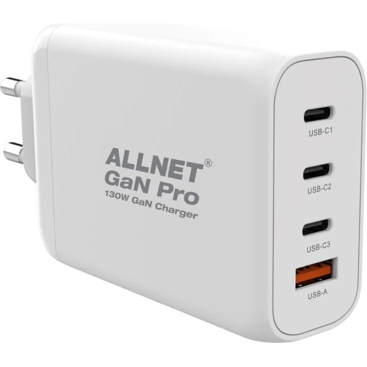 Allnet ply 130 Watt USB Ladegerät, 1x USB Typ-A QC und 3x USB Typ-C, GaN Technologie, EU Plug, schwarz