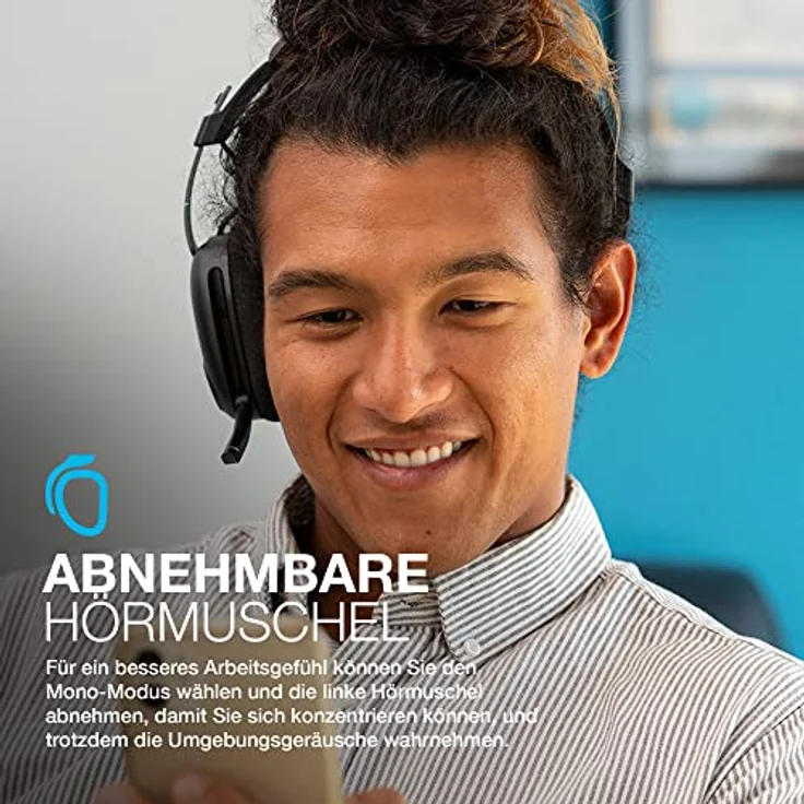 JLab JBuds Work Wireless Headset mit Mikrofon - Over-Ear Computer Headsets, Kopfhörer Verwendbar mit Kabel oder Kabellos 60+ Stunden Spielzeit - Multipoint Bluetooth Headset für PC, Laptop, Teams – Bild 3