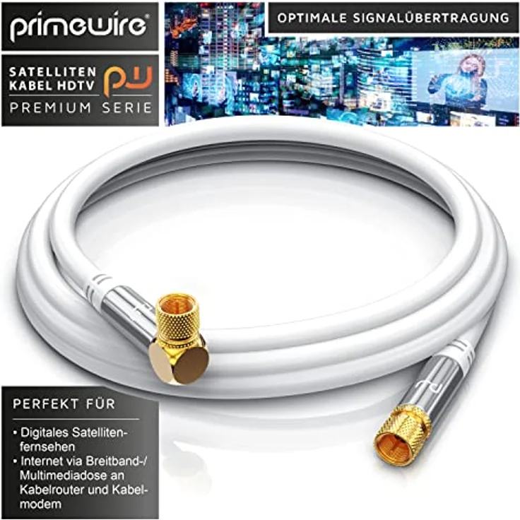 CSL Primewire 10m SAT Kabel, 8K 4K HDTV, 90° gewinkelt, F-Stecker, 135dB, für DVB-T, DVB-C, DVB-S, DVB-S2, Weiß – Bild 5