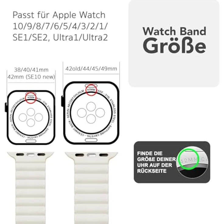 NALIA Core Magnet Armband für Apple Watch Ultra/SE/10/9/8/7/6/5/4/3/2/1, Atmungsaktives Silikon Loop mit Rillendesign, Farbe: Pfirsichblüte, 42/44/45/46/49mm – Bild 2