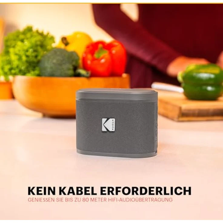 KODAK SOUNDBRIX Tragbarer Bluetooth-Lautsprecher, kabellos, 5 W Sound, magnetisches Dock, 3 Stunden Akkulaufzeit, grau, Anschluss von bis zu 100 Lautsprechern – Bild 4