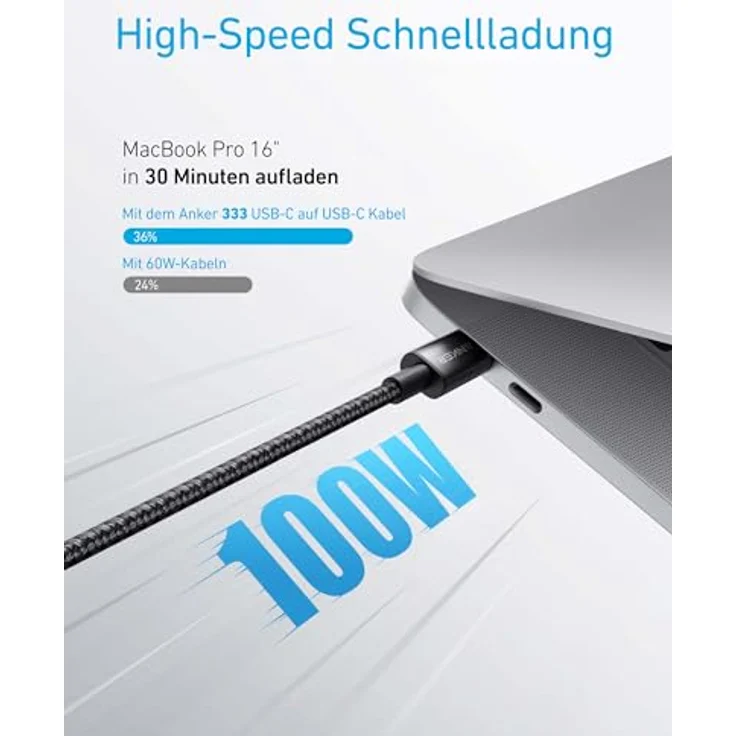 Anker New Nylon USB-C to USB-C 100 W Cable, 3 m, schwarz (A8758011) – Bild 2