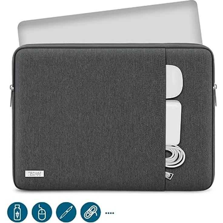 TECOOL Laptoptasche 15,6 Zoll, wasserdichte Notebook-Hülle mit stoßfester Polsterung, Schutzhülle für HP, Dell, Lenovo & mehr, Space Grau – Bild 2