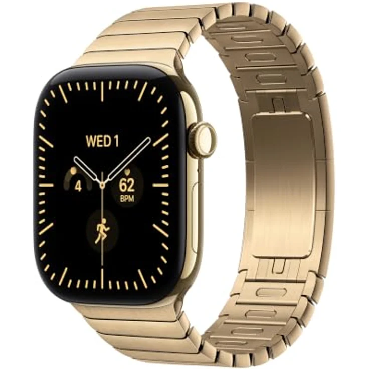 Apple Watch Link Bracelet Armband, 316L Edelstahl in Brillantgold mit Doppelfaltverschluss und einfachem Mechanismus zur Anpassung – Bild 2