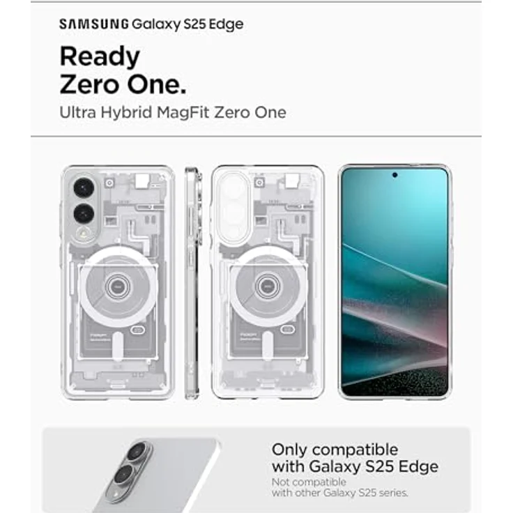 Spigen Ultra Hybrid MagFit Hülle für Samsung Galaxy S25 Edge, Kompatibel mit MagSafe, Zero One White, PC Platte und TPU-Rahmen, Eckschutz durch Air Cushion Technologie – Bild 2
