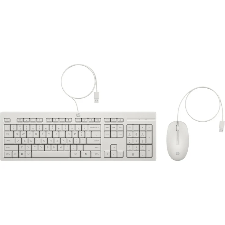 HP 225 Maus und Tastatur, kabelgebundenes Set (Eng. Int.), ergonomisch, weiss