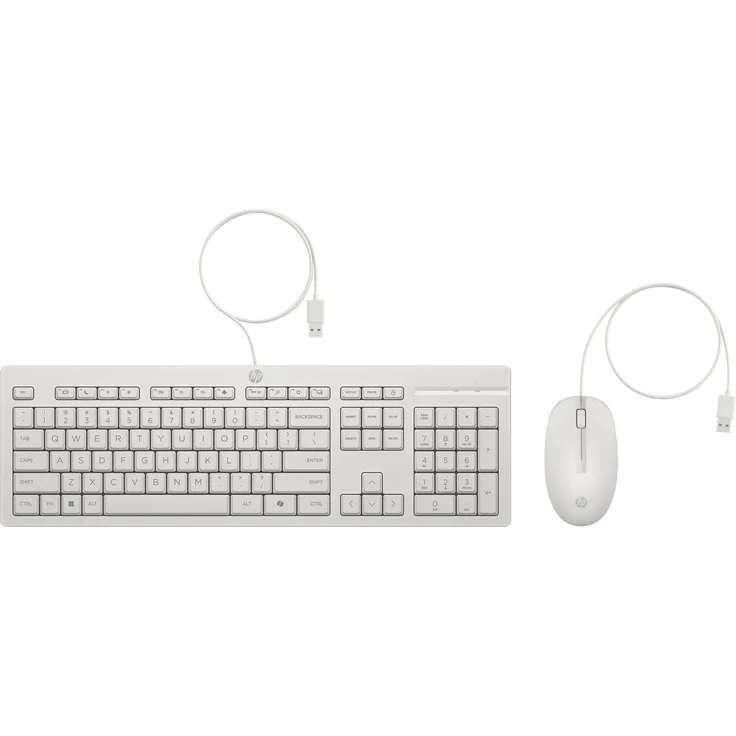HP 225 Maus und Tastatur, kabelgebundenes Set (Eng. Int.), ergonomisch, weiss