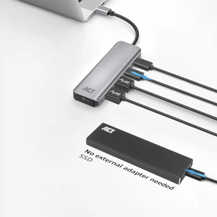 ACT USB C Hub, 4-Port USB 3.0 Hub, 2X USB-C und 2X USB-A, mit Premium Aluminum Gehäuse, Grau - AC7072 – Bild 5
