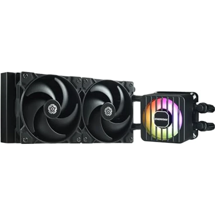 ENERMAX LIQMAXFLO SR 240mm CPU AIO Liquid Cooler (LGA 1700, 1200, AM5, AM4)- Xtreme Dual Chamber PWM Pumpe- ARGB VRM Wasserblocklüfter - 350W+ TDP (2x 120 PWM Silent Flow Fan); ELC-LMF240-SF, schwarz – Bild 1