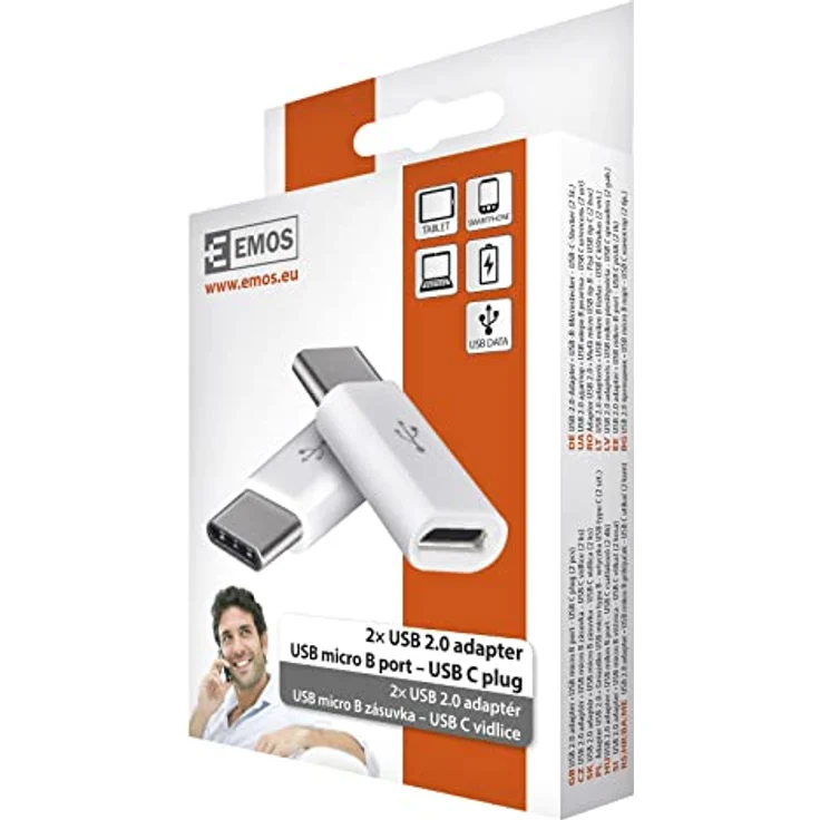 EMOS Micro-USB auf USB-C Adapter 2.0, 480 Mbit/s Reduzierstück / 2X Reduktion, Stecker Typ C auf Micro-B Buchse für Schnellladen und Datenübertragung, 2 Stück, SM7023, weiß – Bild 2