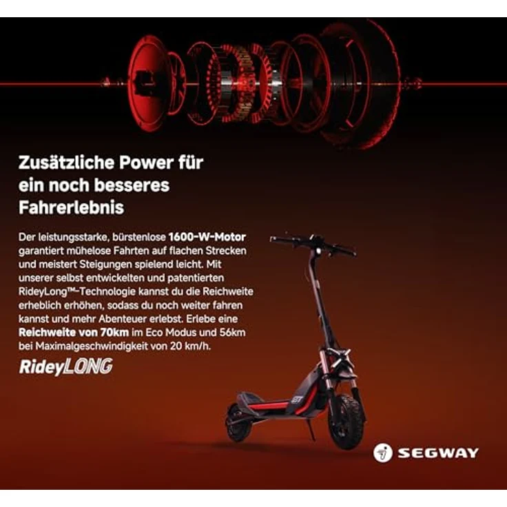Segway-Ninebot Segway ZT3 Pro D, E-Scooter mit Straßenzulassung, 70 km Eco- Reichweite, 56km Reichweite bei 20km/h, Vollfederung, 120 kg Tragfähigkeit, 25% Steigung, Apple FindMy, Offroad-Reifen, wasserfest - Ninebot – Bild 3
