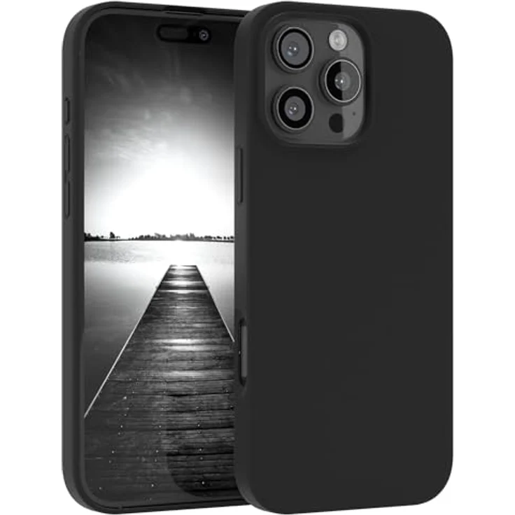 EAZY CASE Premium Silikon Handyhülle für iPhone 16 Pro Max mit Kameraschutz, 3-Schichten Aufbau, kratzresistent und kabellos ladbar, Schwarz – Bild 1