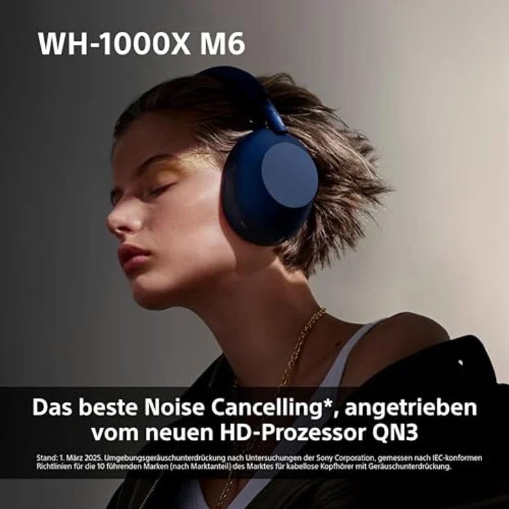 Sony WH-1000XM6, Flagship Noise Cancelling Over-Ear Wireless Kopfhörer, Signature Hi-Res Sound, faltbares Design, 30 Std Akku, Silber – Bild 3