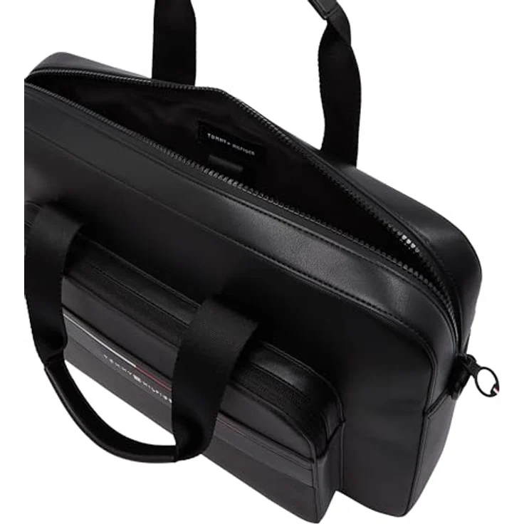 Tommy Hilfiger Laptoptasche TH FOUNDATION COMPUTER BAG, Unisex Geschäftstasche, Umhängetasche, Henkeltasche, schwarz mit farbigen Details – Bild 4