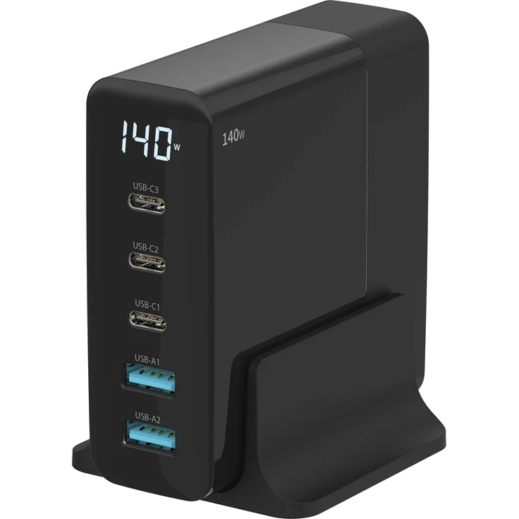 Sitecom 140W PD Desktop Charger, GaN USB Ladegerät mit LED-Anzeige, Schwarz