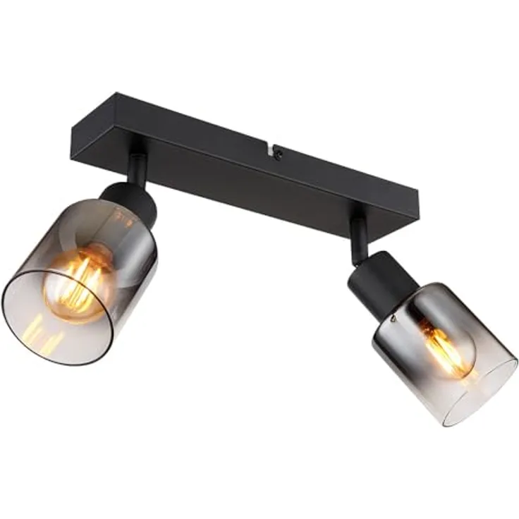 Globo Deckenleuchte Hubertus 2-flammig 54308-2, Smarte Deckenbeleuchtung mit rauch, klar und schwarz, bewegliche Spots