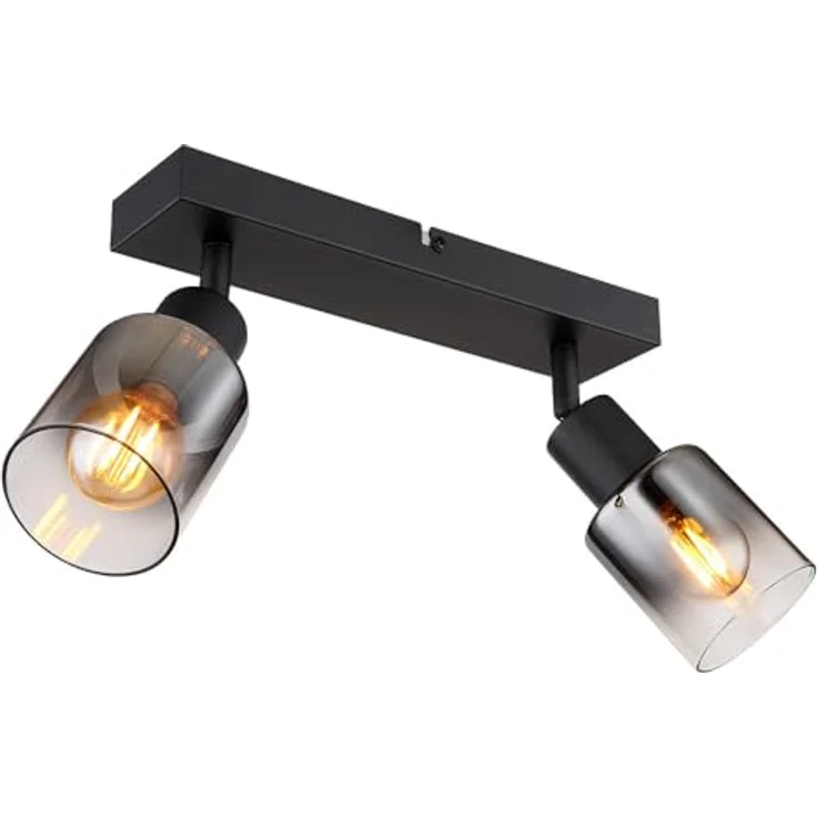 Globo Deckenleuchte Hubertus 2-flammig 54308-2, Smarte Deckenbeleuchtung mit rauch, klar und schwarz, bewegliche Spots – Bild 1