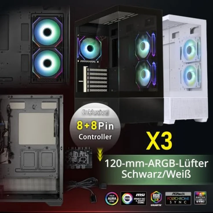 BitFenix CETO Basic Gehäuse, Midi-Tower in Weiß mit ATX-Formfaktor, drei 120-mm A-RGB-Lüftern und gehärtetem Glas – Bild 6