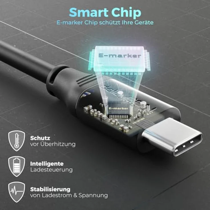 deleyCON USB-C auf USB-C Kabel PD3.0, 3,0 m, 100W Schnellladekabel, Schwarz – Bild 7