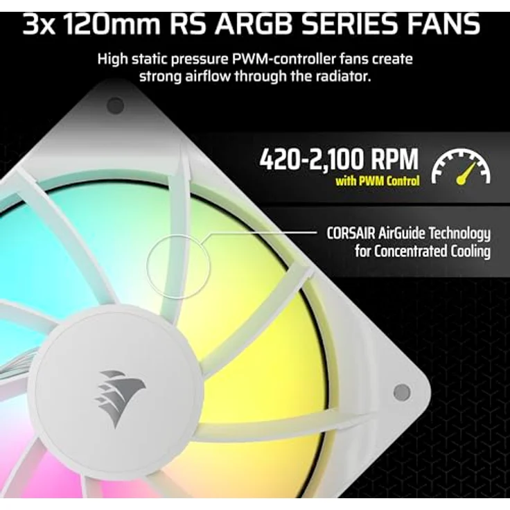 Corsair Nautilus 360 RS ARGB CPU-Flüssigkeitskühler – Geräuscharm – Intel LGA 1851/1700, AMD AM5/AM4 – 3X RS120 ARGB-Ventilatoren – Weiß – Bild 4
